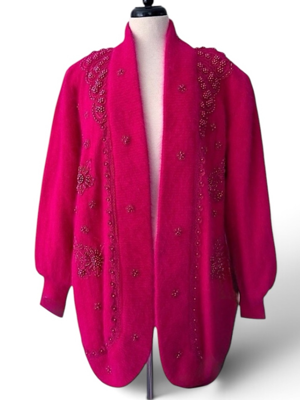Vintage Angora Bead Embellished Cocoon Sweater Coat